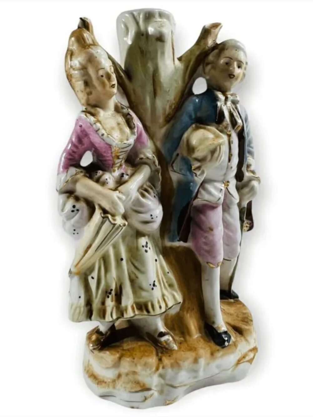 Vintage Japan Courting Couple Lamp Base Figurine Ceramic Victorian Colonial 8"
